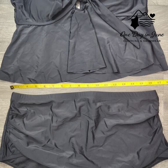 Hanna Nikole Plus Size Knot Front Keyhole Flounce Bikini Swimsuit Size 18W - Picture 4 of 7